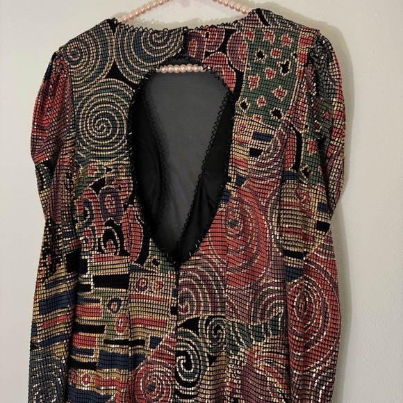 Vintage Janine metallic mosaic party dress size M - Picture 3 of 16